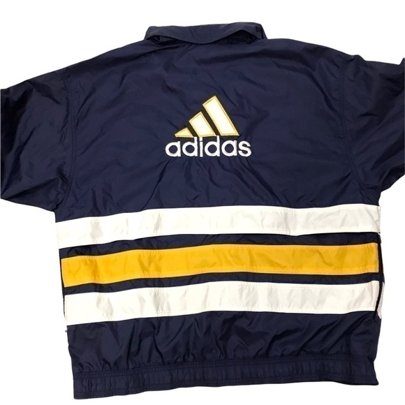 Vtg 90s Adidas Windbreaker Men XL Full Zip Spell Out Jacket Blue Yellow White - Picture 4 of 13